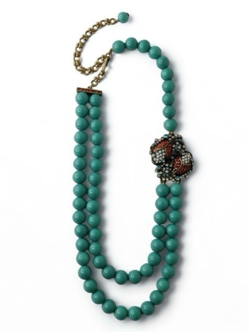 HEIDI DAUS Koi Fish Statement Necklace Swarovski Crystals, Turquoise Glass Beads - Picture 5 of 17